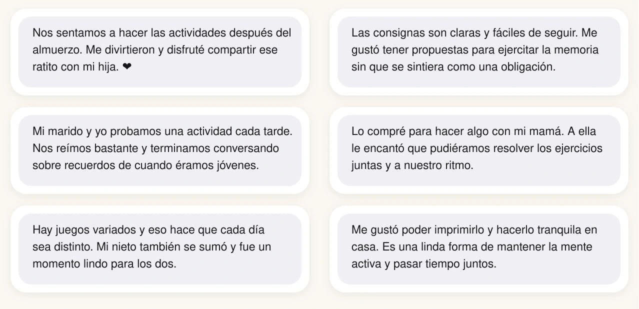 Seis comentarios sobre compartir las actividades en familia, la claridad de las consignas y la comodidad de imprimir en casa